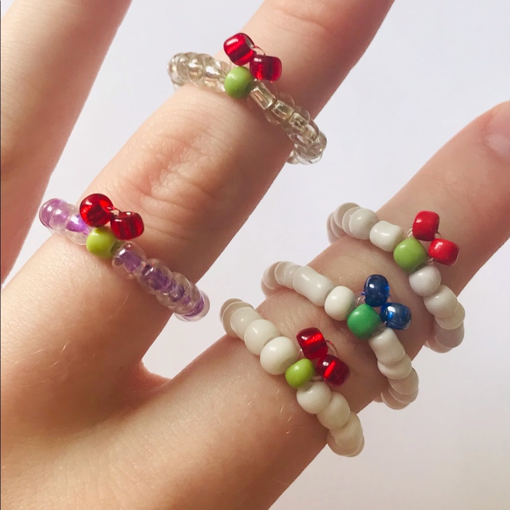 Cherry and Blueberry Handmade Beaded Tik Tok Rings